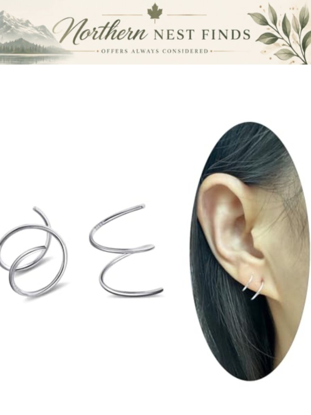 Sterling Silver Double Twist Hoop Earrings 10mm Spiral Cartilage Piercing